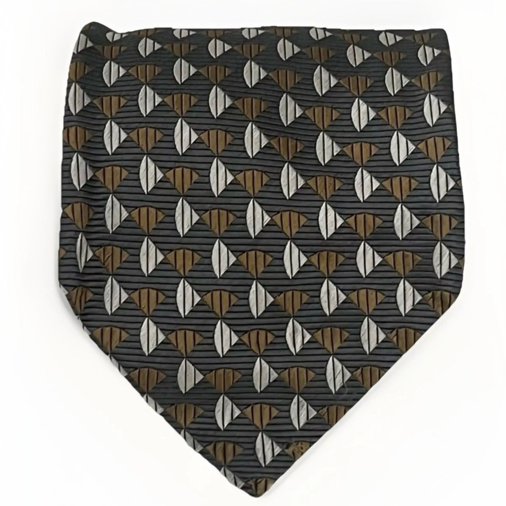 Claiborne 100%‎ Silk Designer Tie Gray Geometric Business Casual Retro Necktie